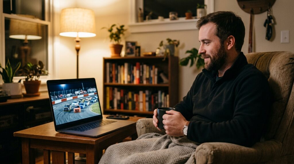 Fan watching truck racing livestream