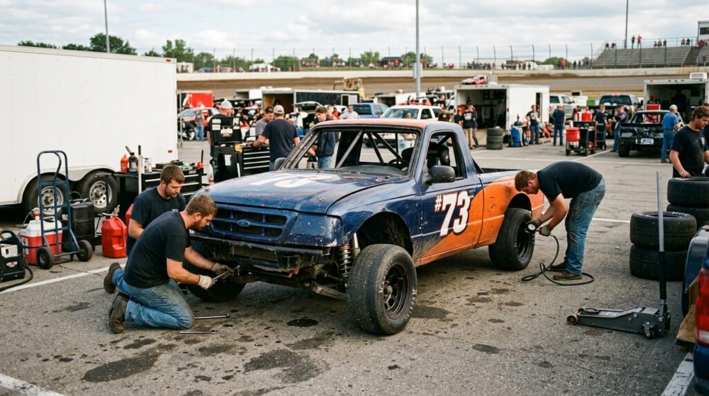 Local truck racing team preparation
