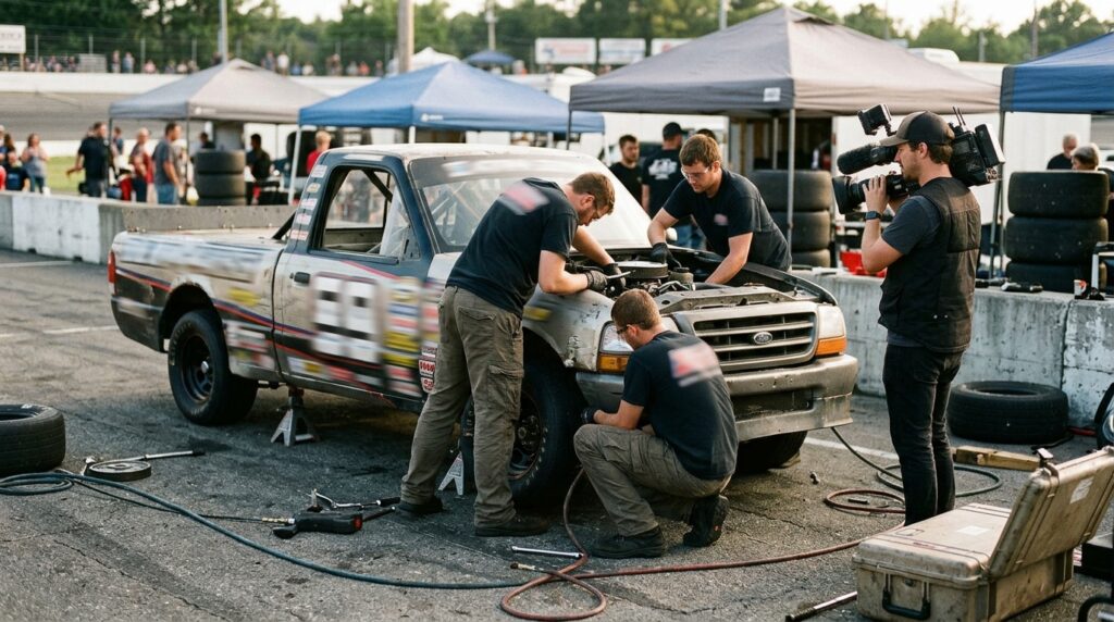 Race team filming behind the scenes