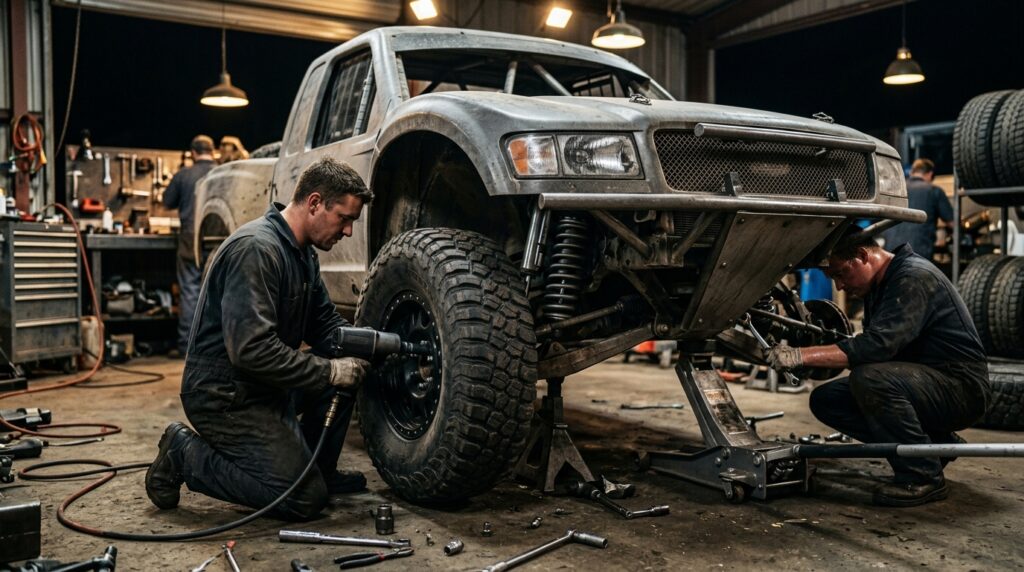 Race truck garage preparation