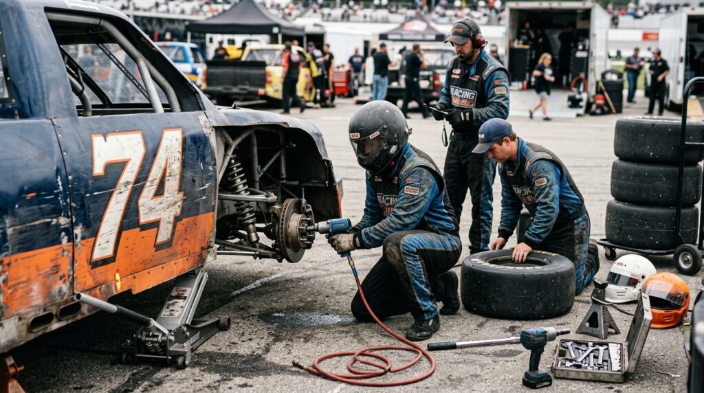 Race truck pit crew preparation
