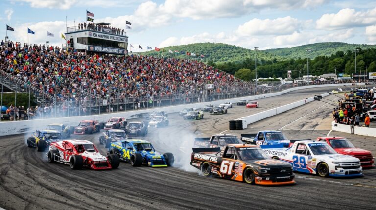 NASCAR Trucks and Whelen Modifieds racing at New Hampshire Motor Speedway