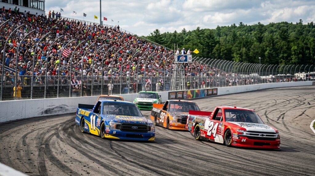 Truck Series drivers battling for position during the Team EJP 175 at Loudon