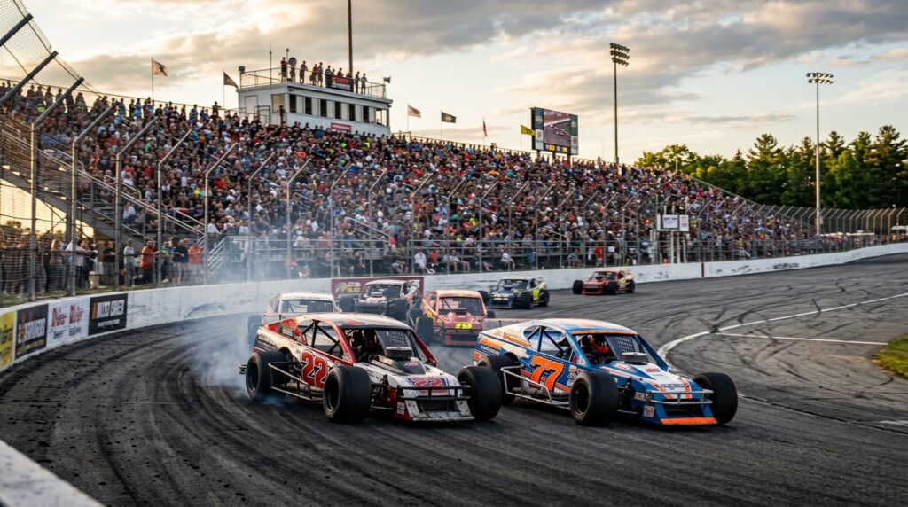 Whelen Modified Tour cars racing in the Mohegan Sun 100 at New Hampshire