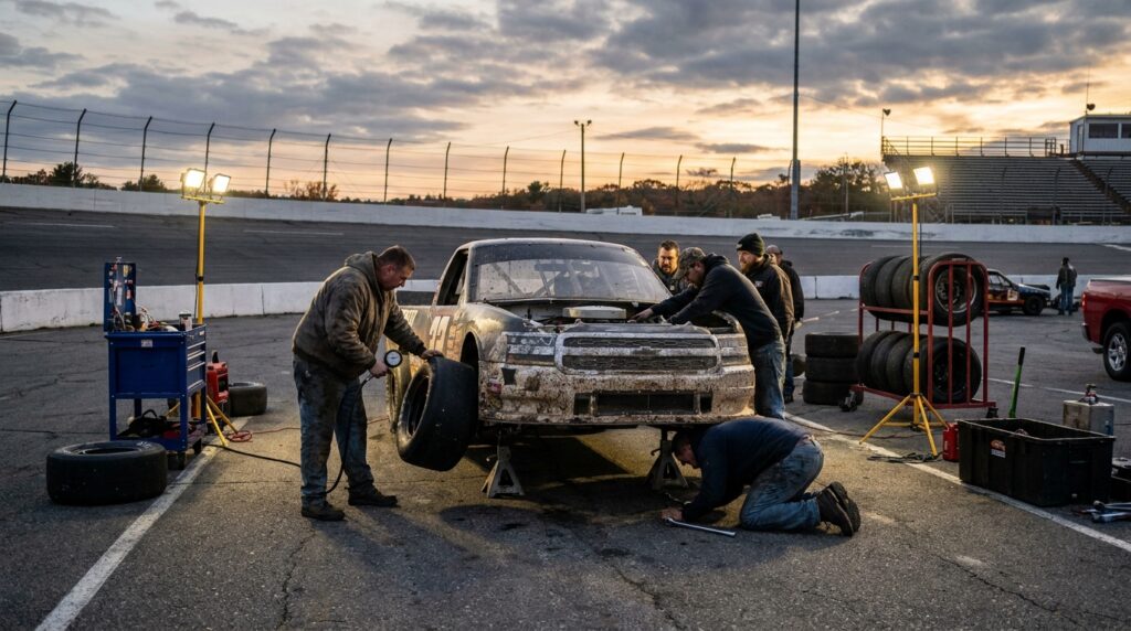 New England short-track truck racing pit preparation