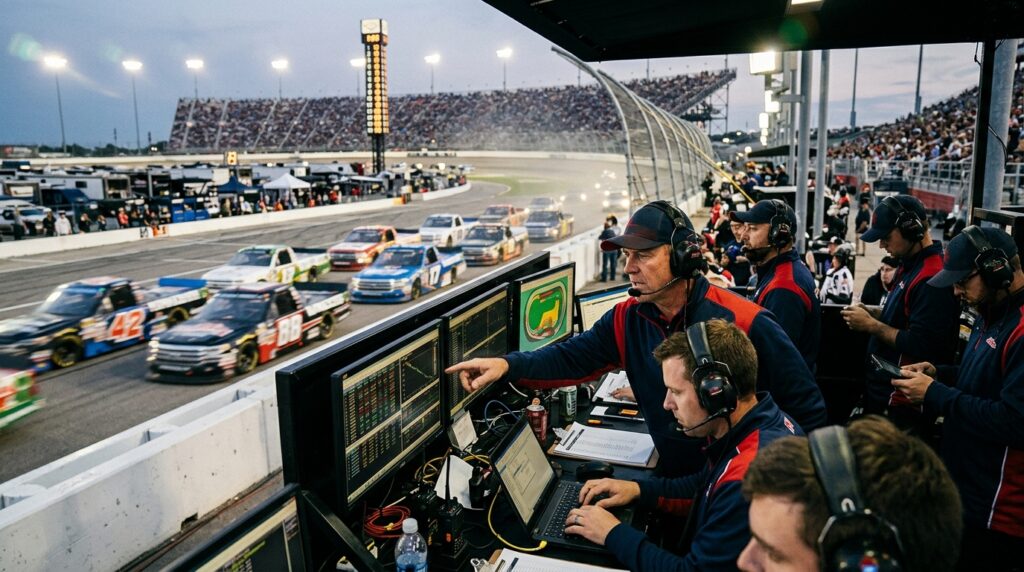 Crew chief manages strategy during the 2026 NASCAR Truck Chase at Charlotte